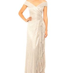 Xscape off the shoulder metallic gown